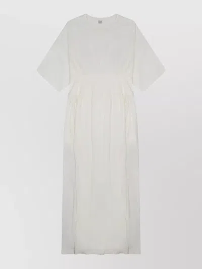 Totême Relaxed Fit Midi Dress With Gathered Waist And Soft Texture In White