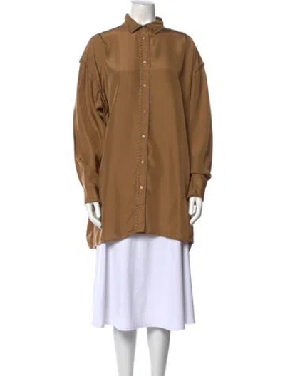 Pre-owned Totême Silk Mock Neck Tunic In Brown
