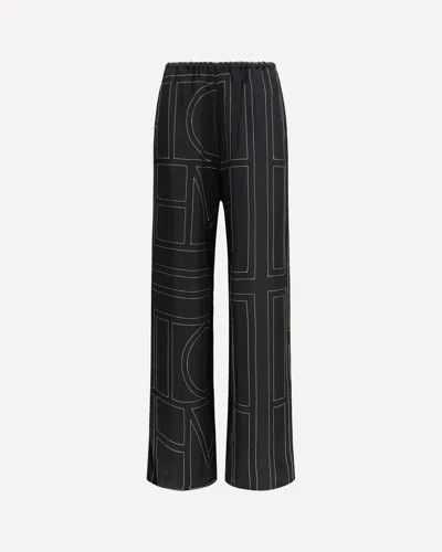 Totême Silk Monogram Pants In Black