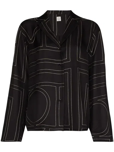 Totême Toteme Monogram Silk Twill Pajama Shirt In Black