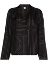 Totême Monogram-embroidered Silk Pajama Top In Black