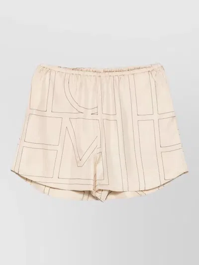 Totême Silk Pajama Shorts Monogram Relaxed Fit In Neutral