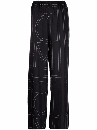 Totême Toteme Women Silk Trousers With Monogram Logo Embroidery In Multi