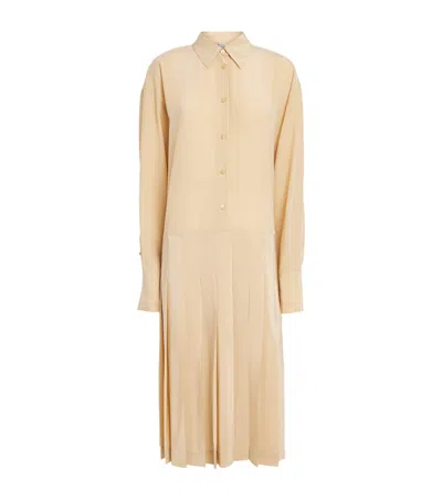 Totême Toteme Silk Pleated Midi Shirt Dress In Neutral