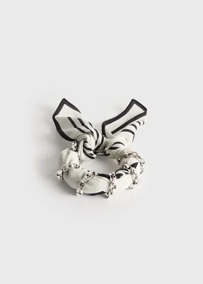 Totême Silk Scarf Bracelet Ecru/black/silver In White