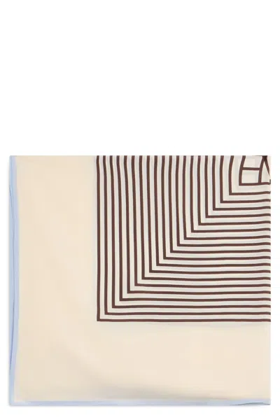 Totême Silk Scarf With Geometric Diagonal Stripe Pattern, 80cm X 80cm In Panna