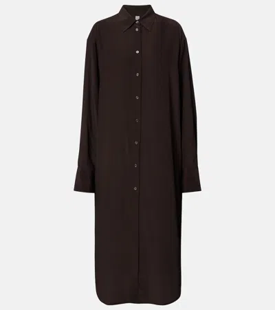 Totême Silk Shirt Dress In Brown
