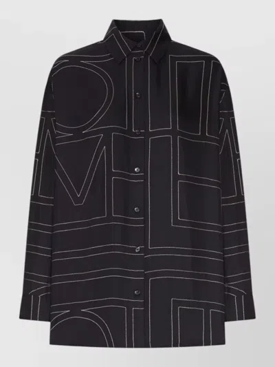 Totême Silk Shirt Geometric Pattern Long Sleeves Collar In Black