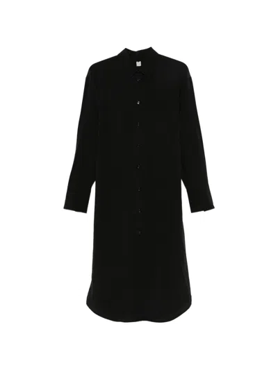 Totême Silk Shirt Midi Dress In Black