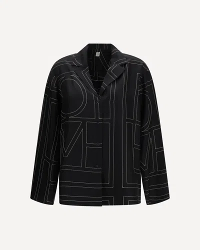 Totême Silk Shirt With All-over Monogram In Black