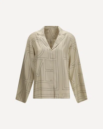 Totême Silk Shirt With All-over Monogram In Gray