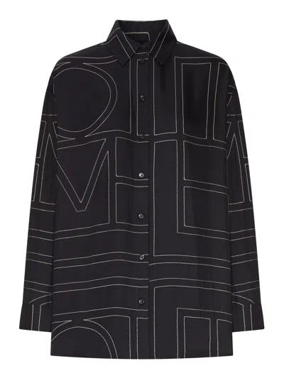 Totême Silk Shirt With Monogram Embroidery In Black