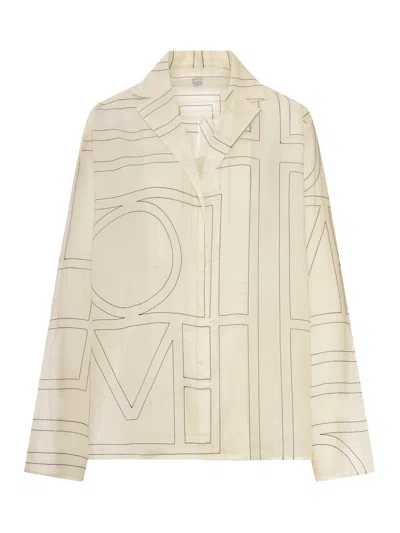 Totême Silk Shirt With Monogram Embroidery In Nude