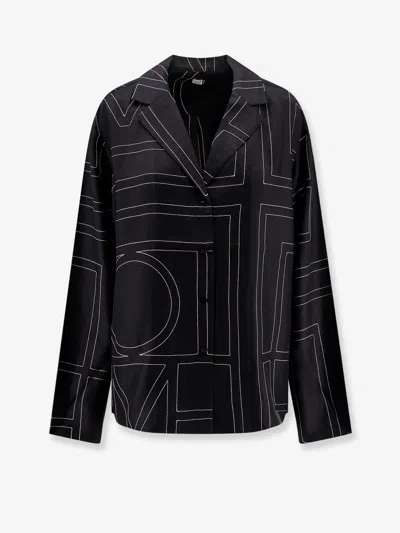 Totême Silk Shirt With Monogram Logo Embroidery In Black