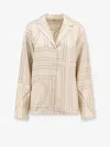 Totême Silk Shirt With Monogram Logo Embroidery In Neutral