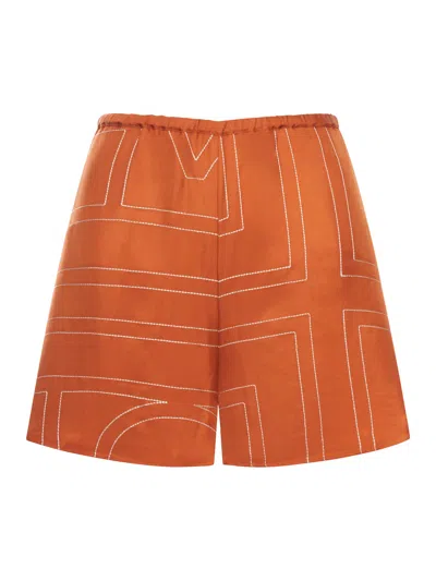 Totême Silk Shorts With Monogram In Multi