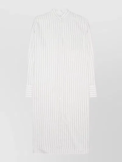 Totême Long White Tunic With Mandarin Collar And Pleated Back