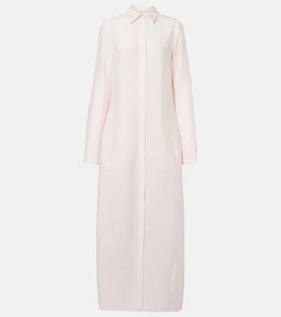 Totême Toteme Crinkled Silk-blend Maxi Shirt Dress In Pink