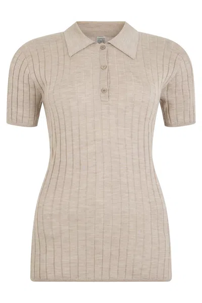 Totême Toteme Silk-cashmere Ribbed Knit Polo In Multi