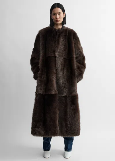 Totême Silky Shearling Coat Dark Brown