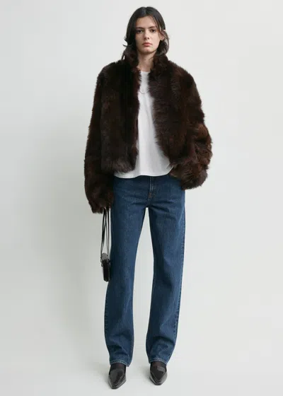 Totême Silky Shearling Jacket Dark Brown
