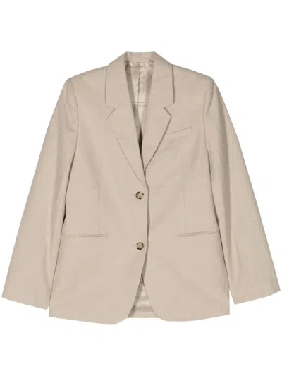 Totême Single-breasted Linen-blend Blazer In 中性色