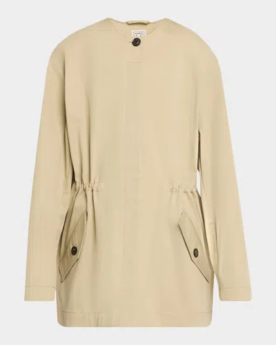 Totême Single-breasted Cotton Twill Collarless Jacket In Brown