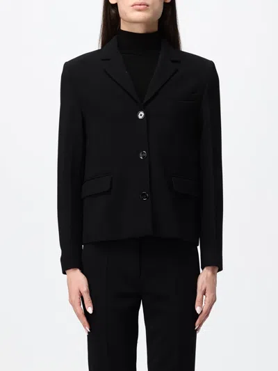 Totême Toteme Single-breasted Short Wool Blazer With Peak Lapels In Black