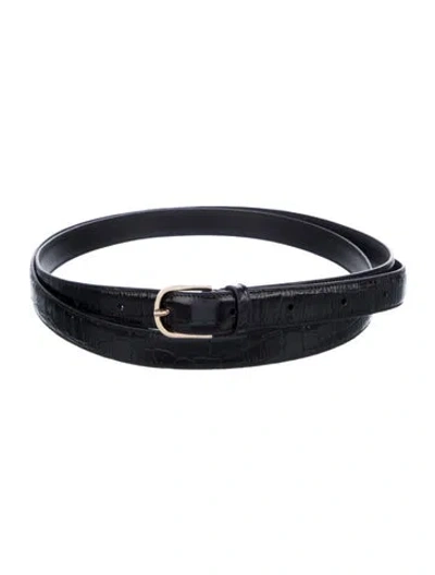 Pre-owned Totême Skinny Embossed Leather Belt In Black