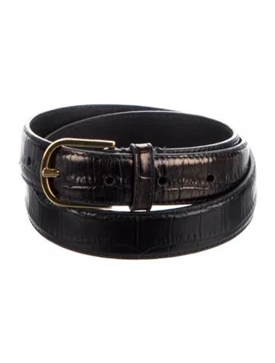 Pre-owned Totême Skinny Embossed Leather Waist Belt In Black