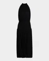 Totême Black Fluid Viscose Gathered Midi Dress In Black