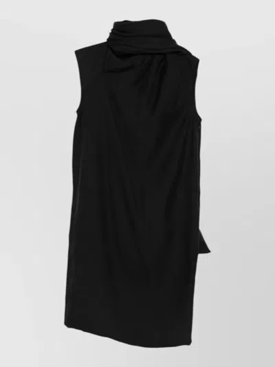Totême Sleeveless High Neck Knee Length Draped Dress In Black