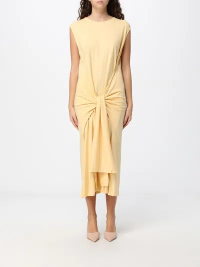 Totême Toteme Sleeveless Jersey Sheath Midi Dress With Waist Knot And Lace In Beige