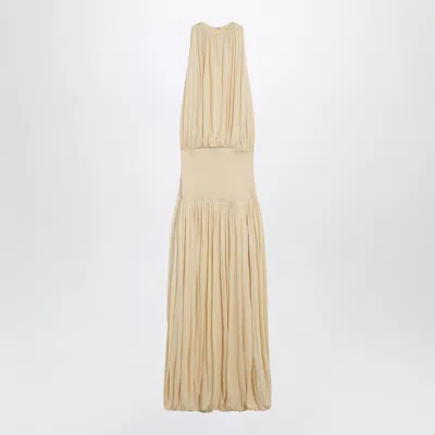 Totême Toteme Sleeveless Ruched Midi Dress In Yellow Viscose In Brown