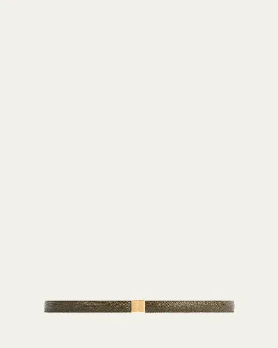 Totême Slide Clasp Lizard-embossed Leather Belt In Green