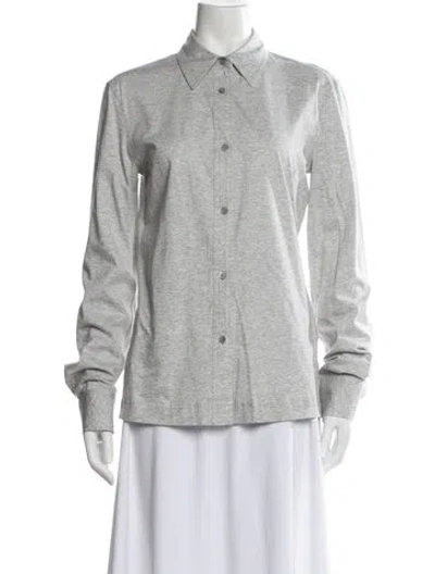 Pre-owned Totême Slim Cotton-jersey Shirt Long Sleeve Button-up Top In Gray