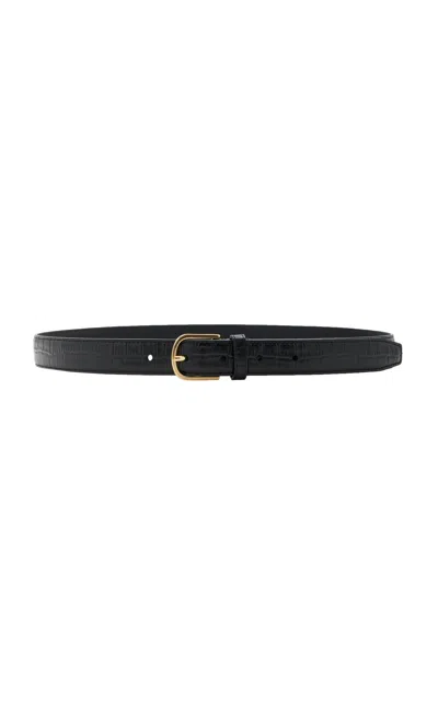 Totême Slim Croc Leather Belt In Black