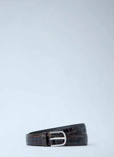 Totême Slim Croco-embossed Belt In Metallic