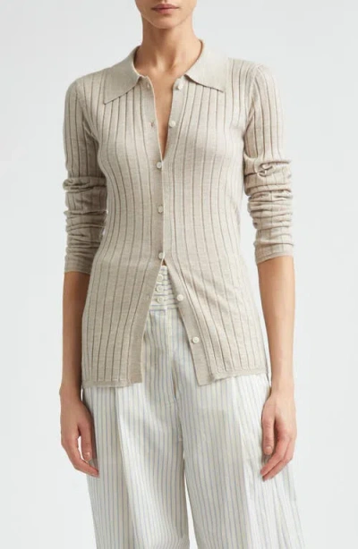 Totême Toteme Slim Fit Cashmere & Silk Rib Cardigan In Neutral