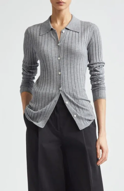 Totême Toteme Slim Fit Cashmere & Silk Rib Cardigan In Gray