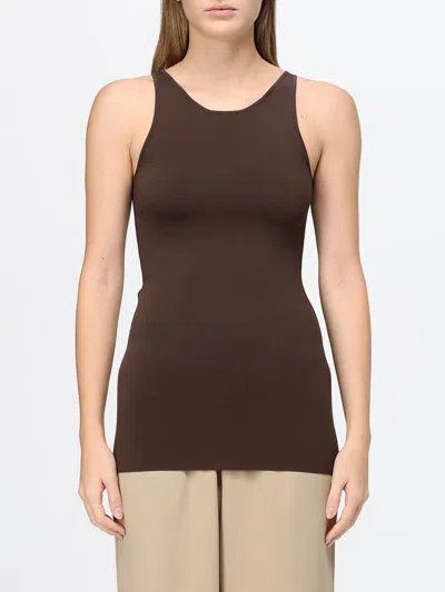 Totême Toteme Slim Fit Ribbed Off-the-shoulder Top In Recycled Jersey In Brown