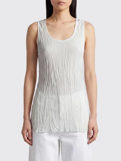 Totême Toteme Slim Fit Viscose Blend U-neck Top With Crinkled Effect In White