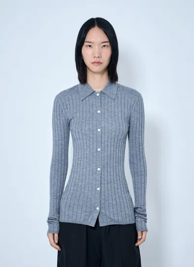 Totême Slim Ribbed Cardigan In Grey