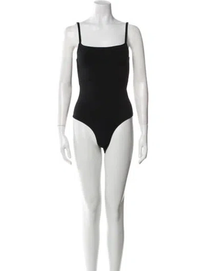Pre-owned Totême Slim Strap Body Square Neckline Bodysuit In Black