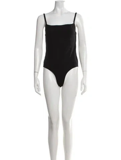 Pre-owned Totême Slim Strap Body Square Neckline Bodysuit In Black