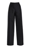 Totême Slim Wool-silk Straight-leg Pants In Black