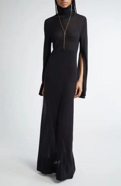 Totême Toteme Slit Long Sleeve Jersey Dress In Black