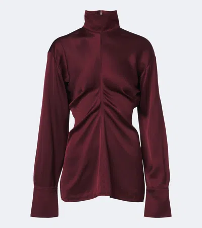 Totême Slouch Draped Crêpe Satin Blouse In Burgundy
