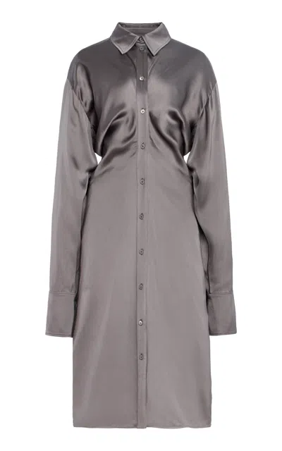 Totême Slouch Satin Midi Shirtdress In Gray