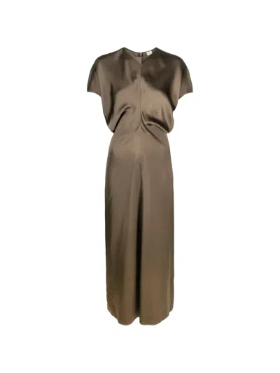 Totême Slouch Waist Dress Dark Green In Brown